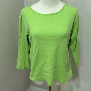 Lilly Pulitzer Lime Green Boat Neck 3/4 Sleeve Shirt - Large - 100% Cotton